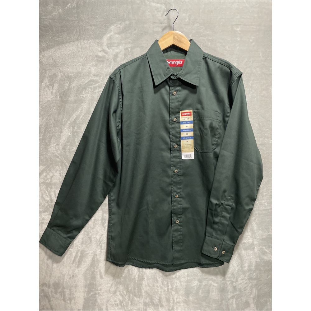 Wrangler Long Sleeve Shirt Mens M Green Button Down Cotton Blend Western Cowboy‎